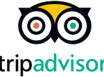 TripAdvisor logo featuring owl icon with yellow and blue text branding.